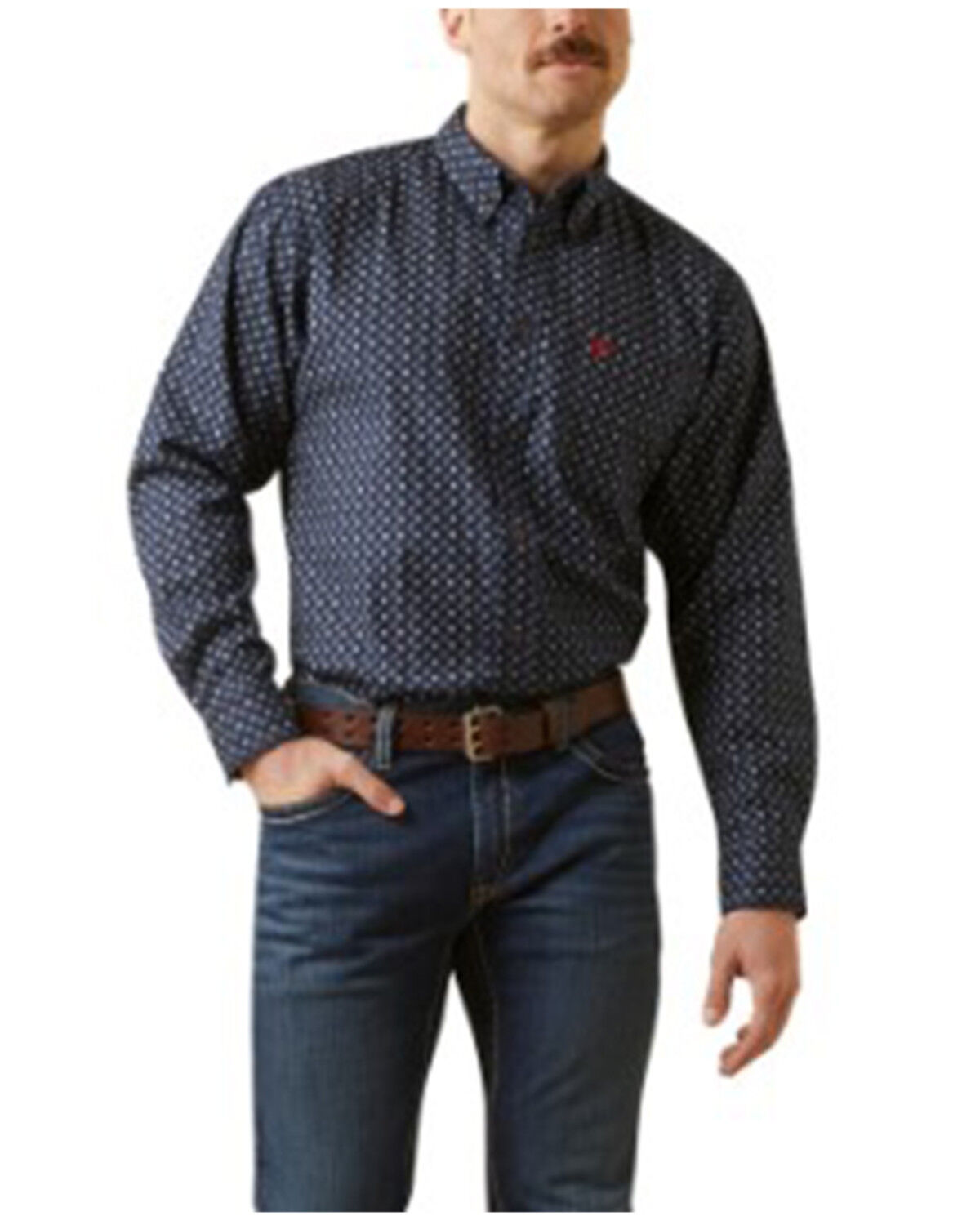 Image #1 - Ariat Men's FR Wales Printed Long Sleeve Button-Down Stretch Work Shirt, Black, hi-res