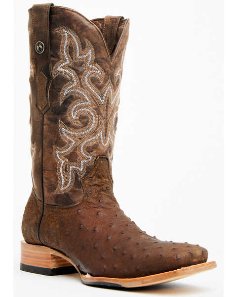 Tanner Mark Men's Exotic Full Quill Ostrich Western Boots - Broad Square Toe, Brown, hi-res