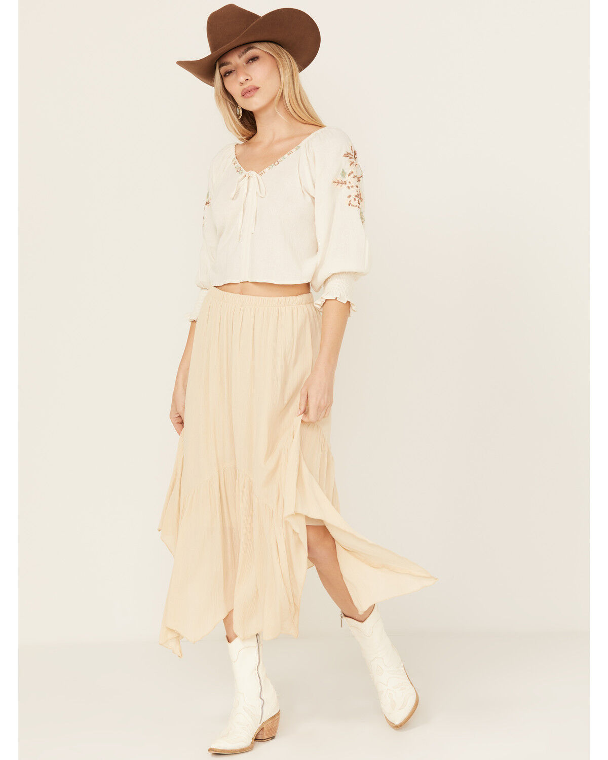 Image #1 - Originality Women's Handkerchief Hem Midi Skirt, Cream, hi-res