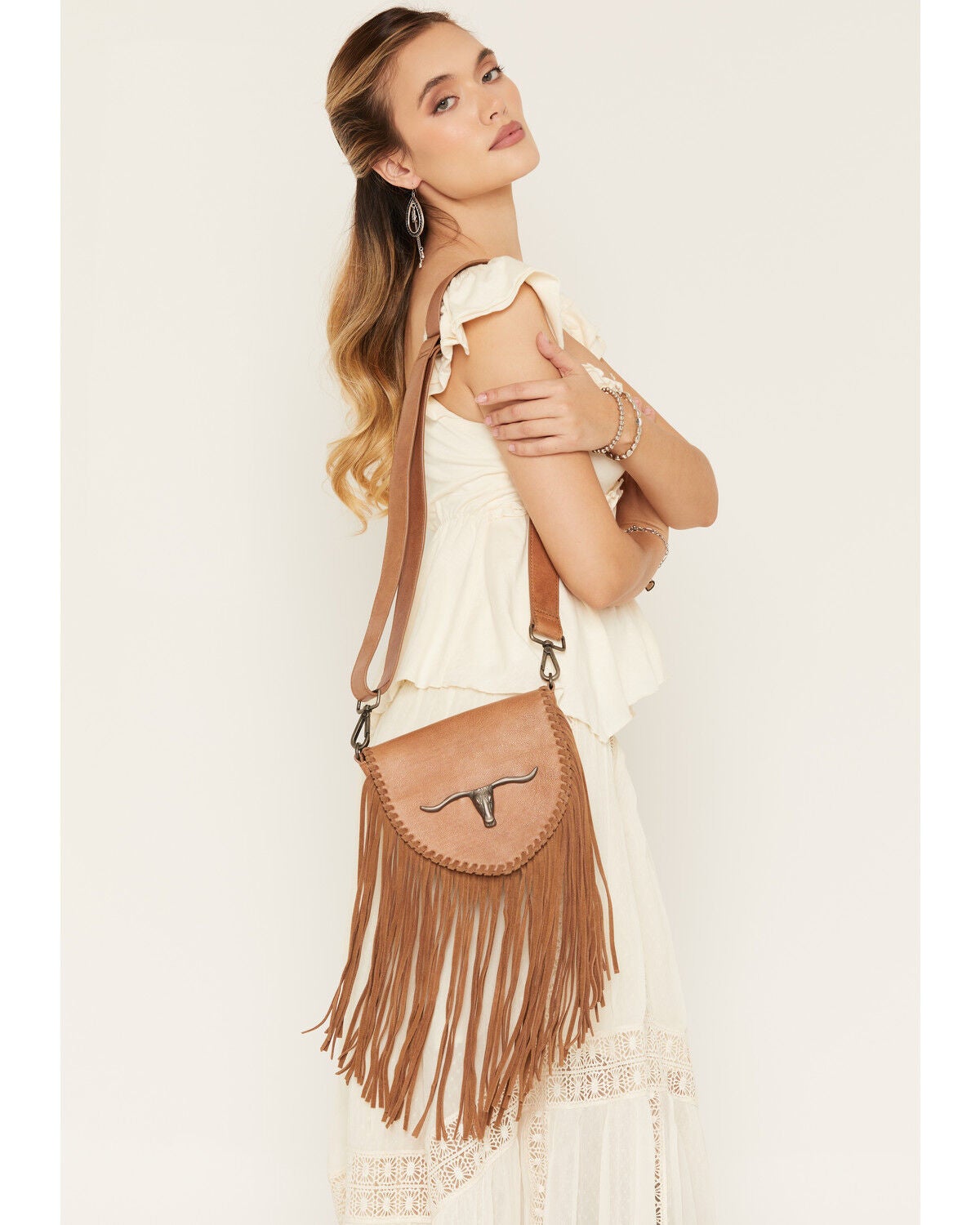 Image #1 - Idyllwind Women's Esperanza Longhorn Fringe Crossbody Handbag, Brown, hi-res