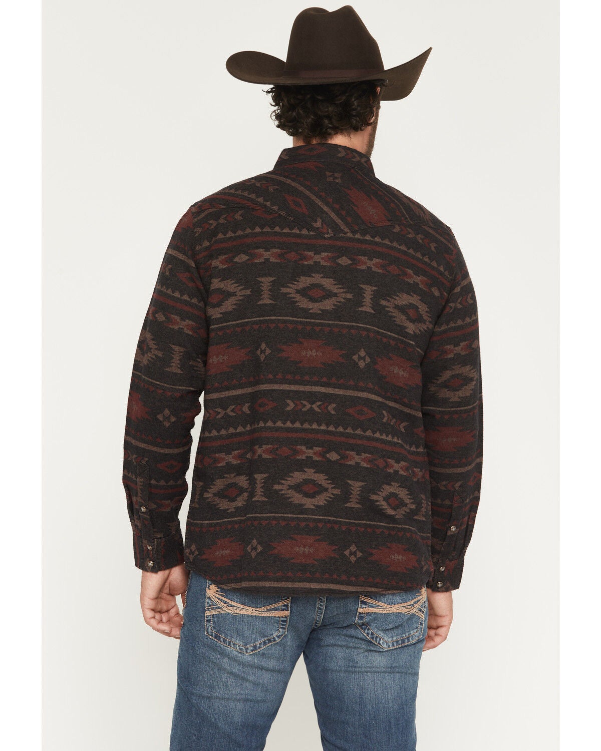 Image #4 - Moonshine Spirit&reg; Men's Antler Southwestern Print Long Sleeve Snap Flannel Shirt, Burgundy, hi-res