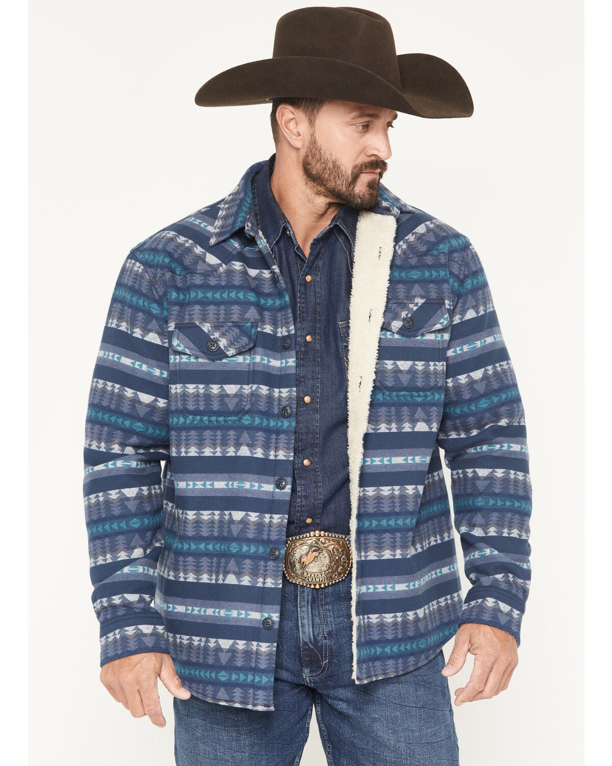 Cody James Men's Benton Sherpa Lined Southwestern Print Flannel Shirt Jacket, Blue, hi-res