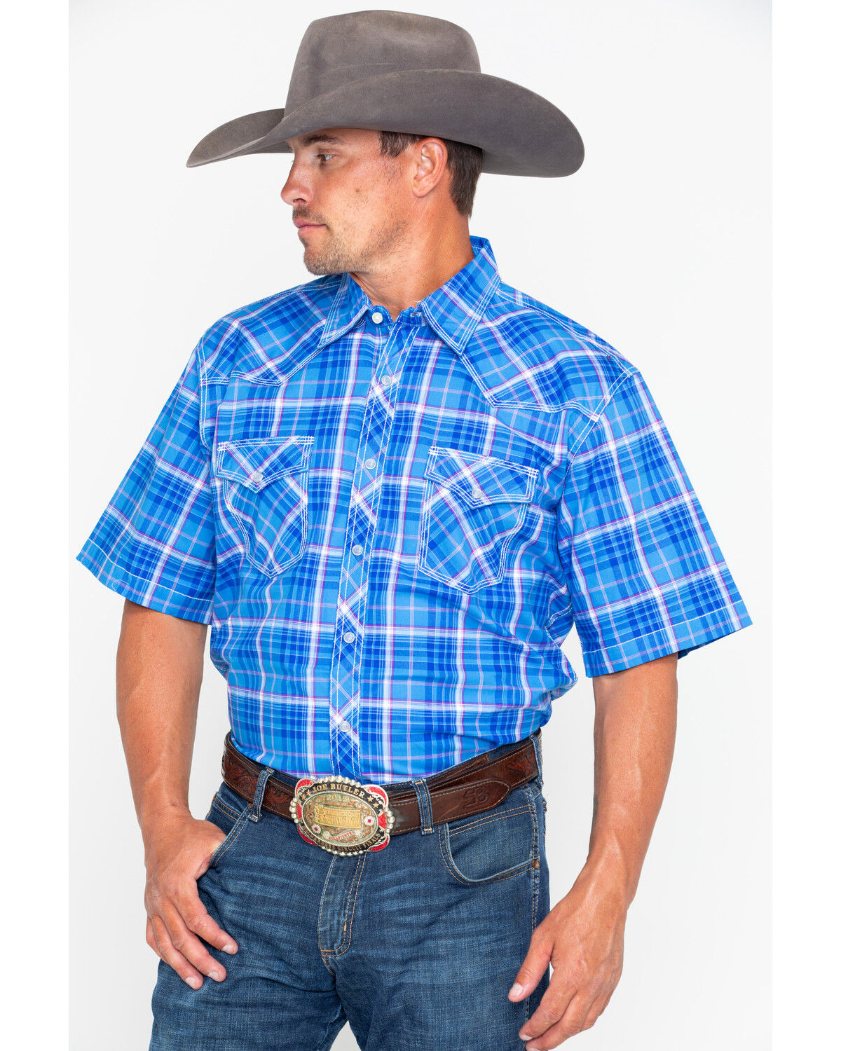 Image #1 - Wrangler 20X Men's Competition Advanced Comfort Plaid Print Short Sleeve Western Shirt, , hi-res