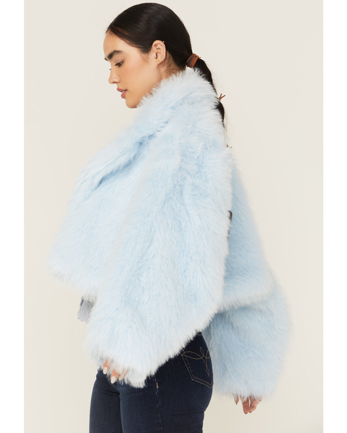 Image #2 - Free People Women's Faux Fur Cropped Jacket, Blue, hi-res