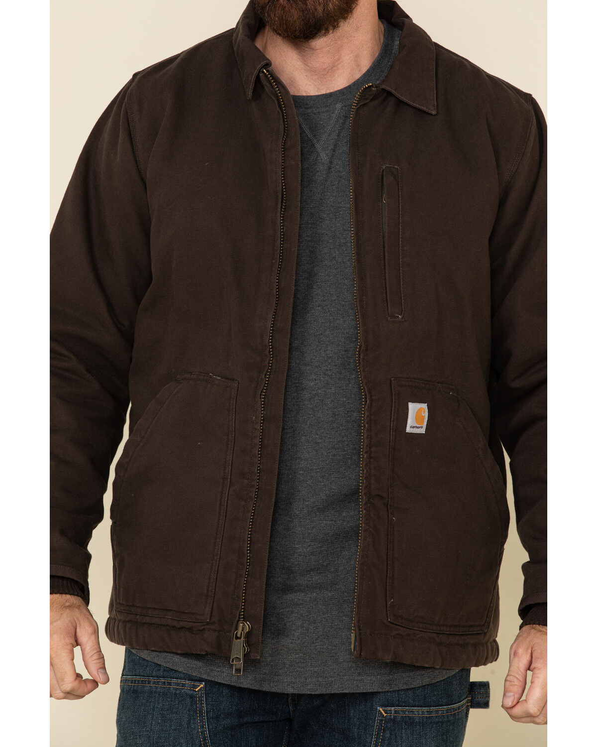 Image #4 - Carhartt Men's Dark Brown Washed Duck Sherpa Lined Work Coat - Big, Dark Brown, hi-res