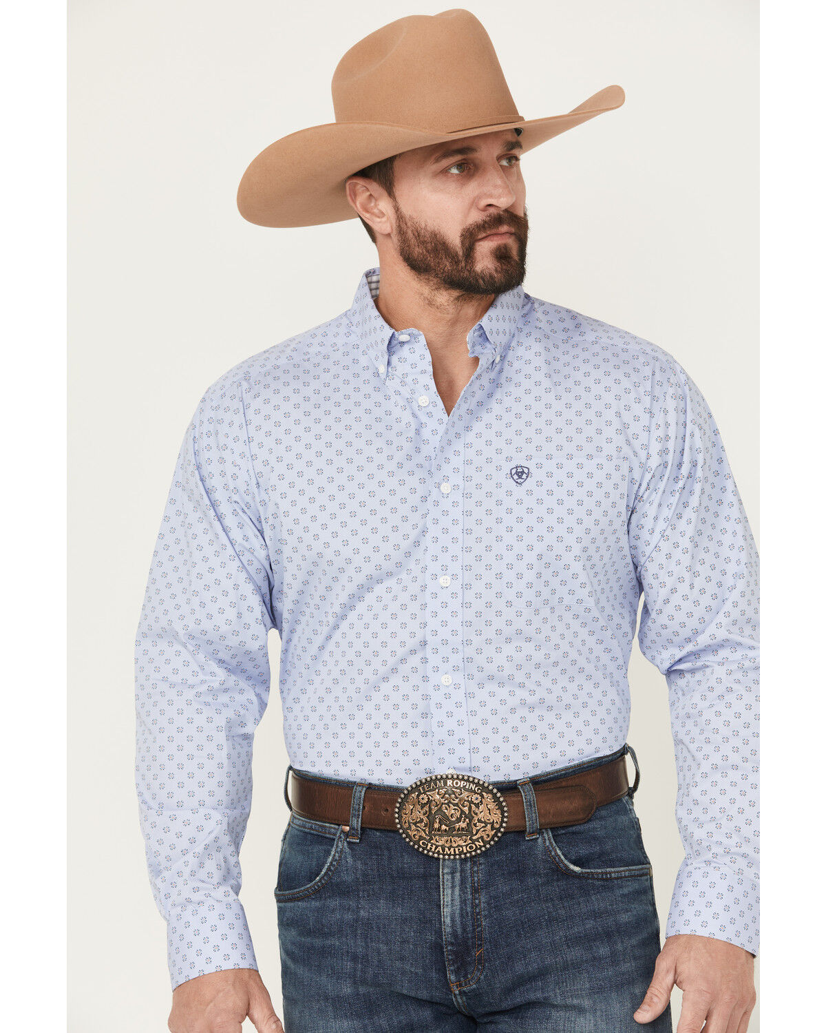 Image #1 - Ariat Men's Otello Geo Print Wrinkle Free Long Sleeve Button-Down Western Shirt, Blue, hi-res