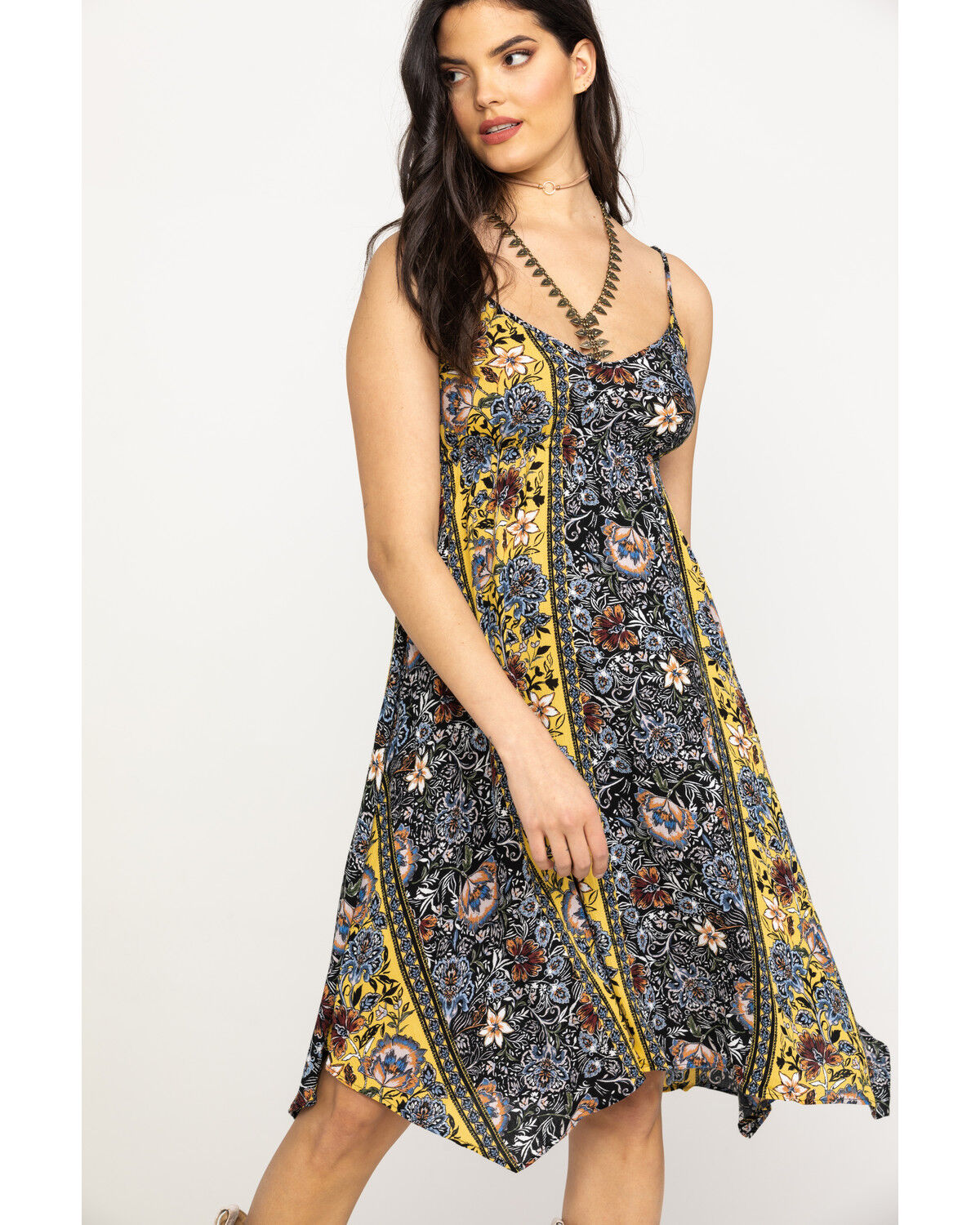 mustard floral midi dress