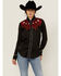 Image #1 - Rock & Roll Denim Women's Flames Long Sleeve Snap Western Shirt, Black, hi-res