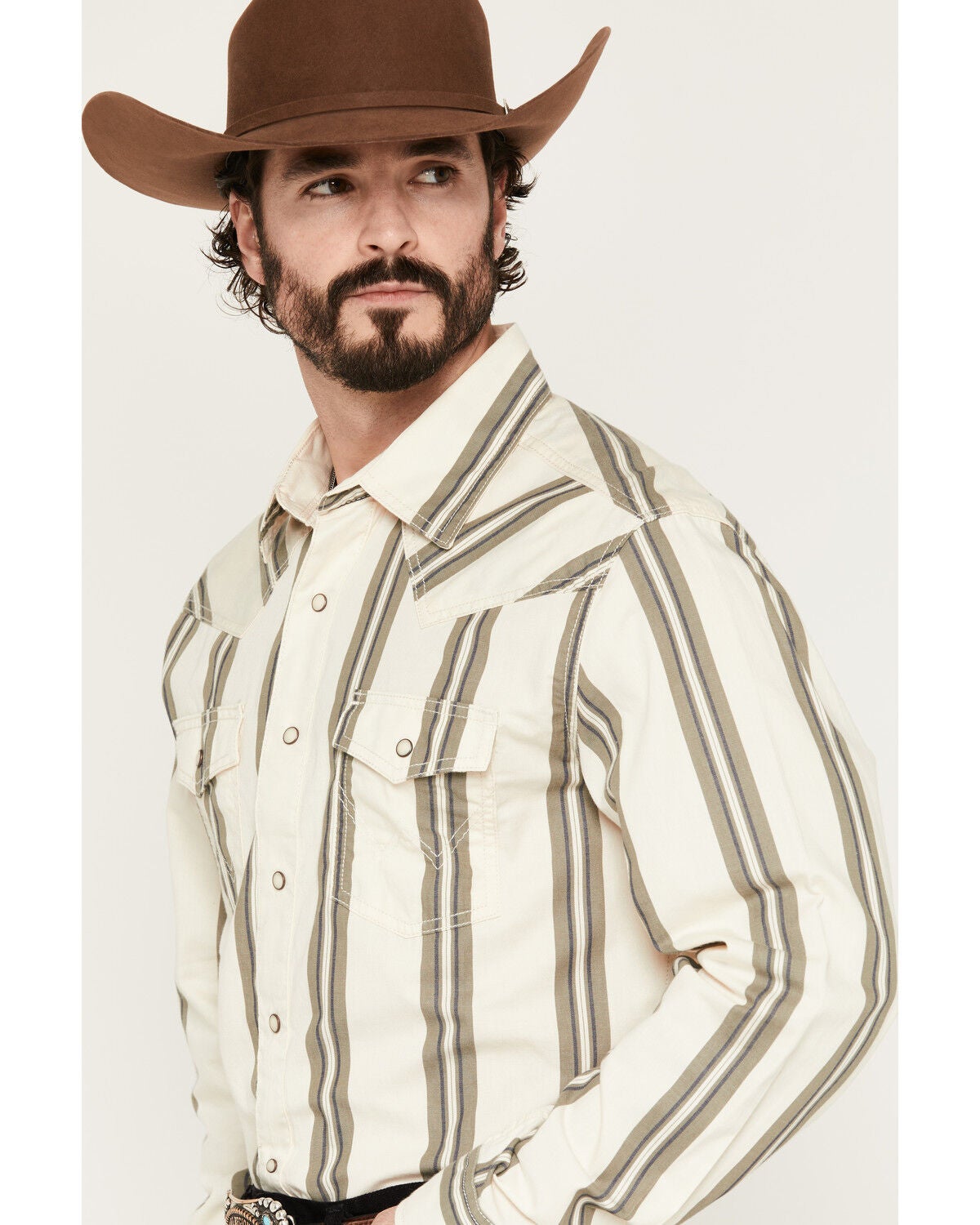 Image #2 - Wrangler Retro Men's Premium Striped Long Sleeve Snap Western Shirt - Tall, Cream, hi-res