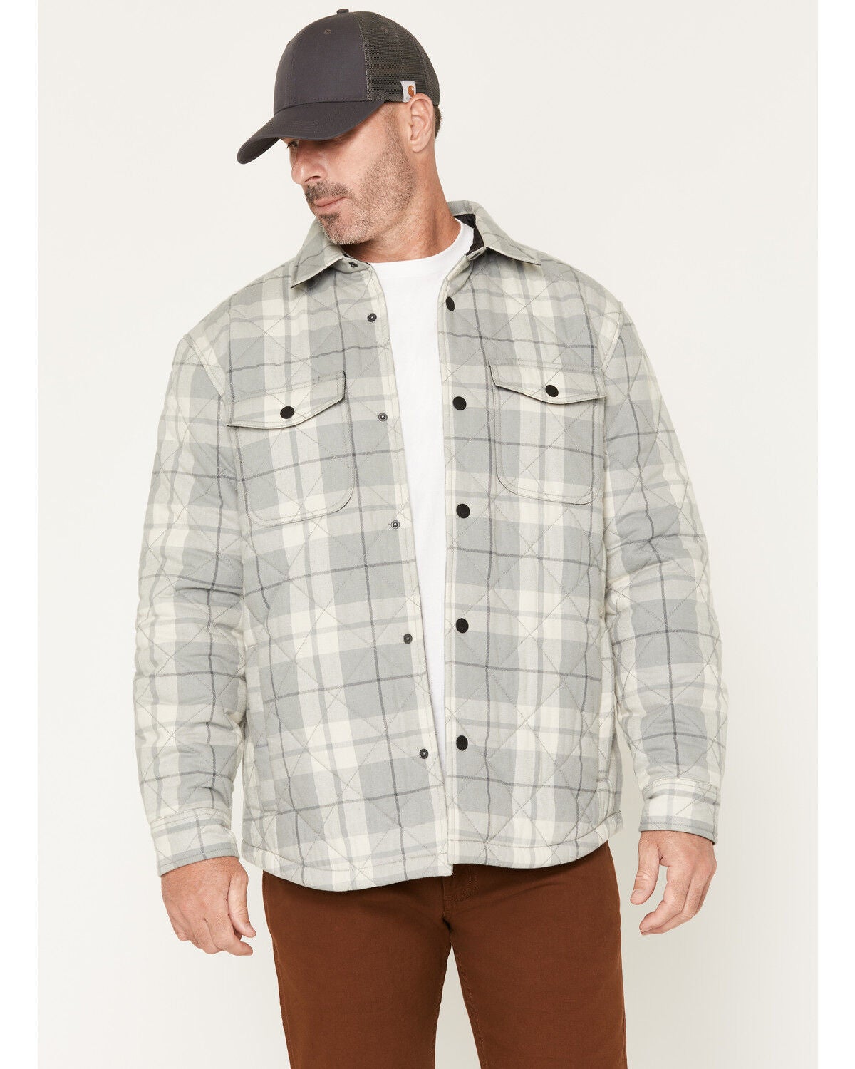 Image #1 - Hawx Men's Gravel Plaid Print Insulated Flannel Shirt Jacket, Navy, hi-res