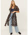Image #1 - Angie Women's Floral Bird Print Ruffle Kimono, Black, hi-res