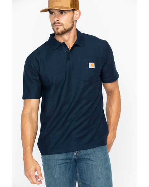 Carhartt Men's Contractor's Pocket Short Sleeve Polo Work Shirt - Big & Tall, Navy, hi-res