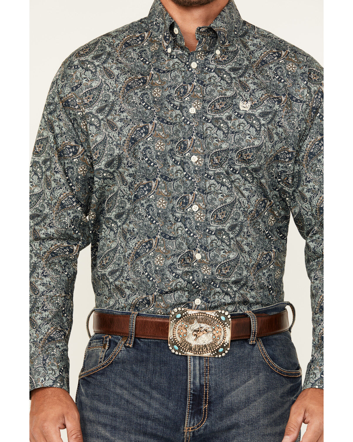 Image #3 - Cinch Men's Paisley Print Long Sleeve Button-Down Stretch Western Shirt, Teal, hi-res