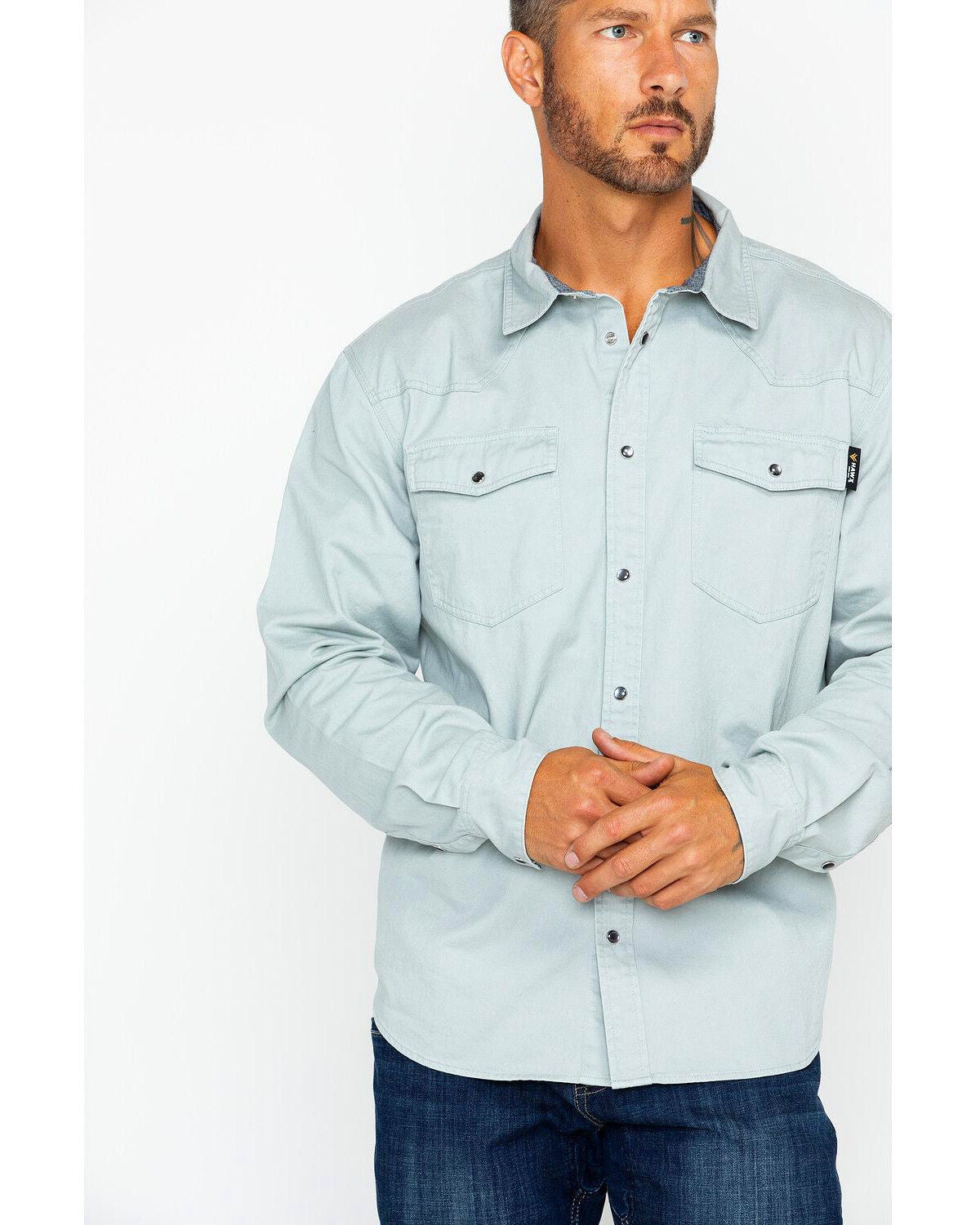 Hawx Men's Twill Pearl Snap Long Sleeve Western Work Shirt - Tall, Grey, hi-res