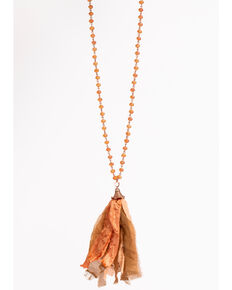 Shyanne Women's Texas Rose Beaded Necklace with Fabric Tassel, Rust Copper, hi-res