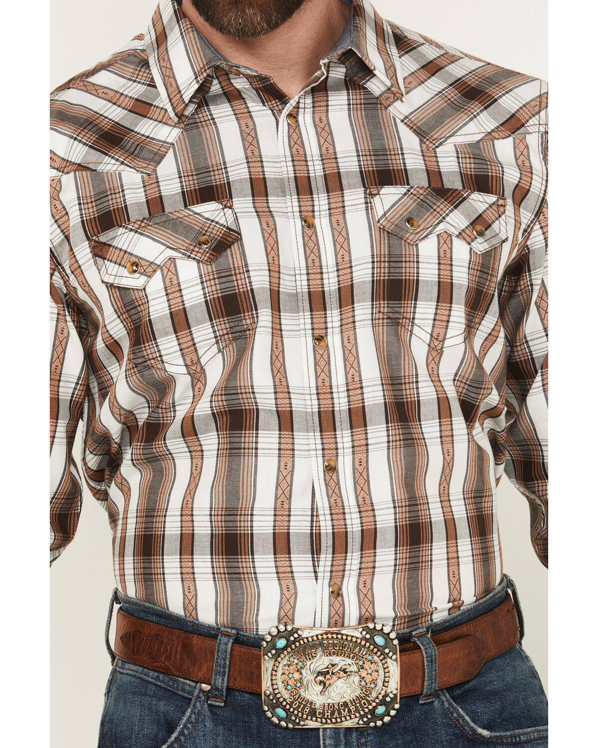 Image #3 - Cody James Men' Rodeo Plaid Print Long Sleeve Snap Western Shirt, Tan, hi-res