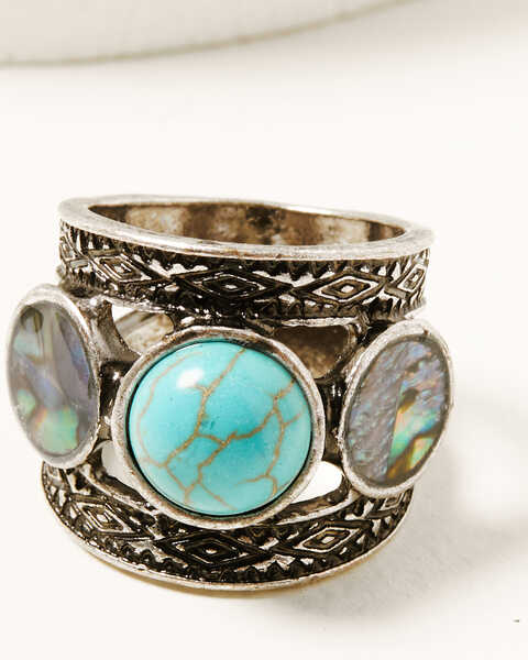 Image #6 - Shyanne Women's Silver Longhorn & Turquoise Abalone 5-piece Ring Set, Silver, hi-res