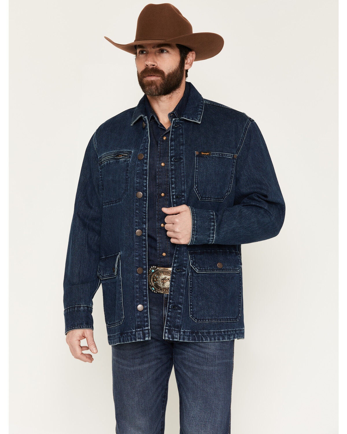 Image #1 - Wrangler Men's Dark Wash Unlined Chore Denim Jacket, Dark Wash, hi-res