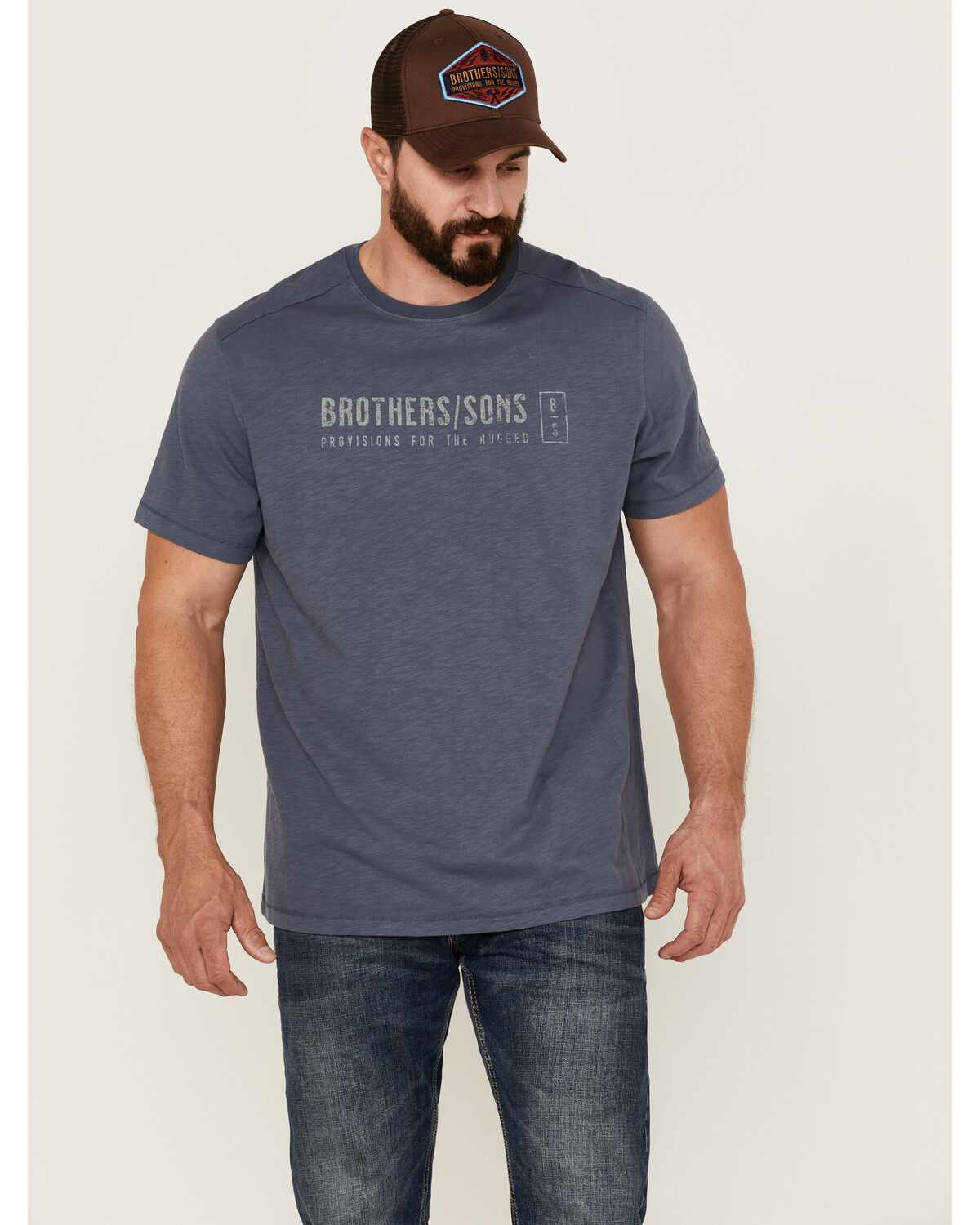 Image #1 - Brothers and Sons Men's Mercantile Weathered Slub Graphic Short Sleeve T-Shirt, Blue, hi-res