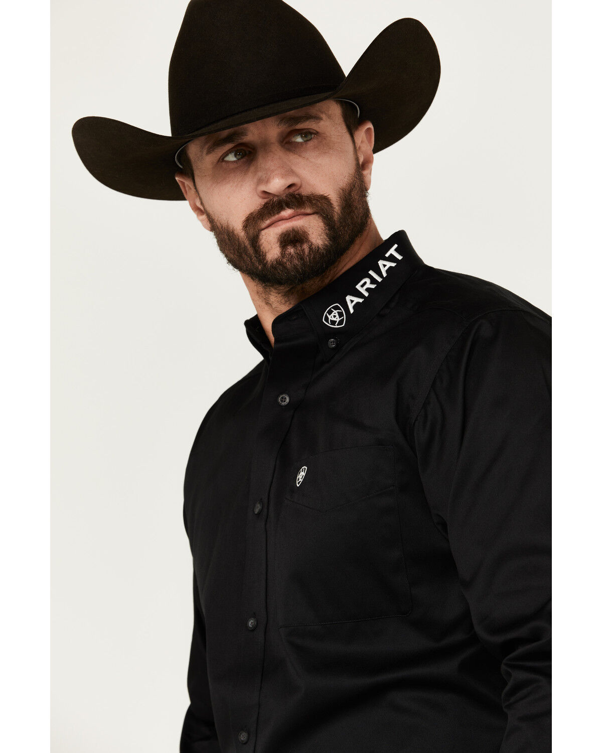 Image #3 - Ariat Men's Twill Fitted Team Mexico Solid Long Sleeve Button-Down Western Shirt, Black, hi-res