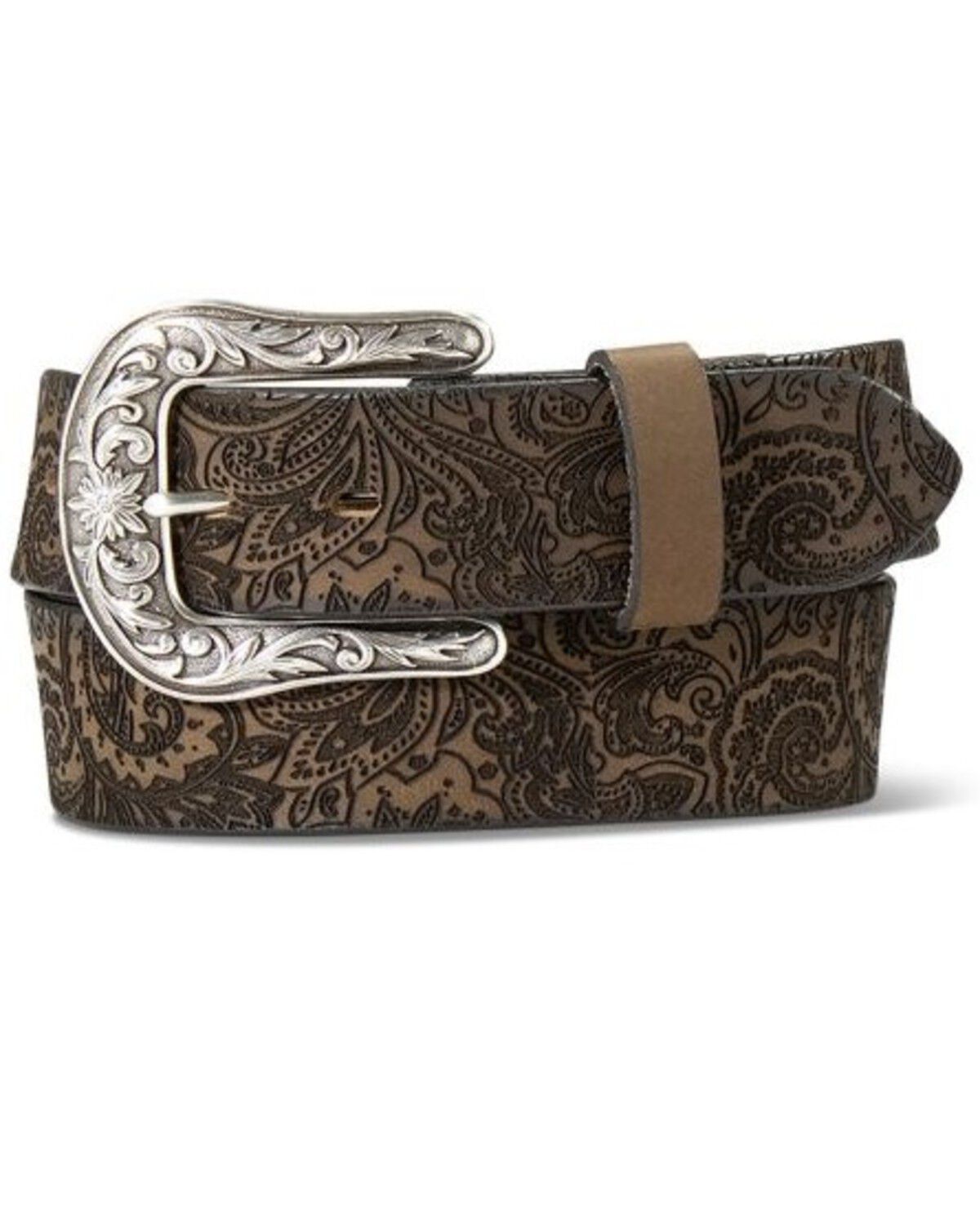 Ariat Women's Paisley Print Laser Cut Buckle Belt, Brown, hi-res
