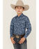 Image #1 - Ely Walker Boys' Paisley Print Long Sleeve Pearl Snap Western Shirt, Blue, hi-res