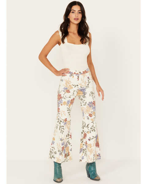 Image #1 - Free People Women's Youthquake Printed Cropped Flare Jeans, Multi, hi-res