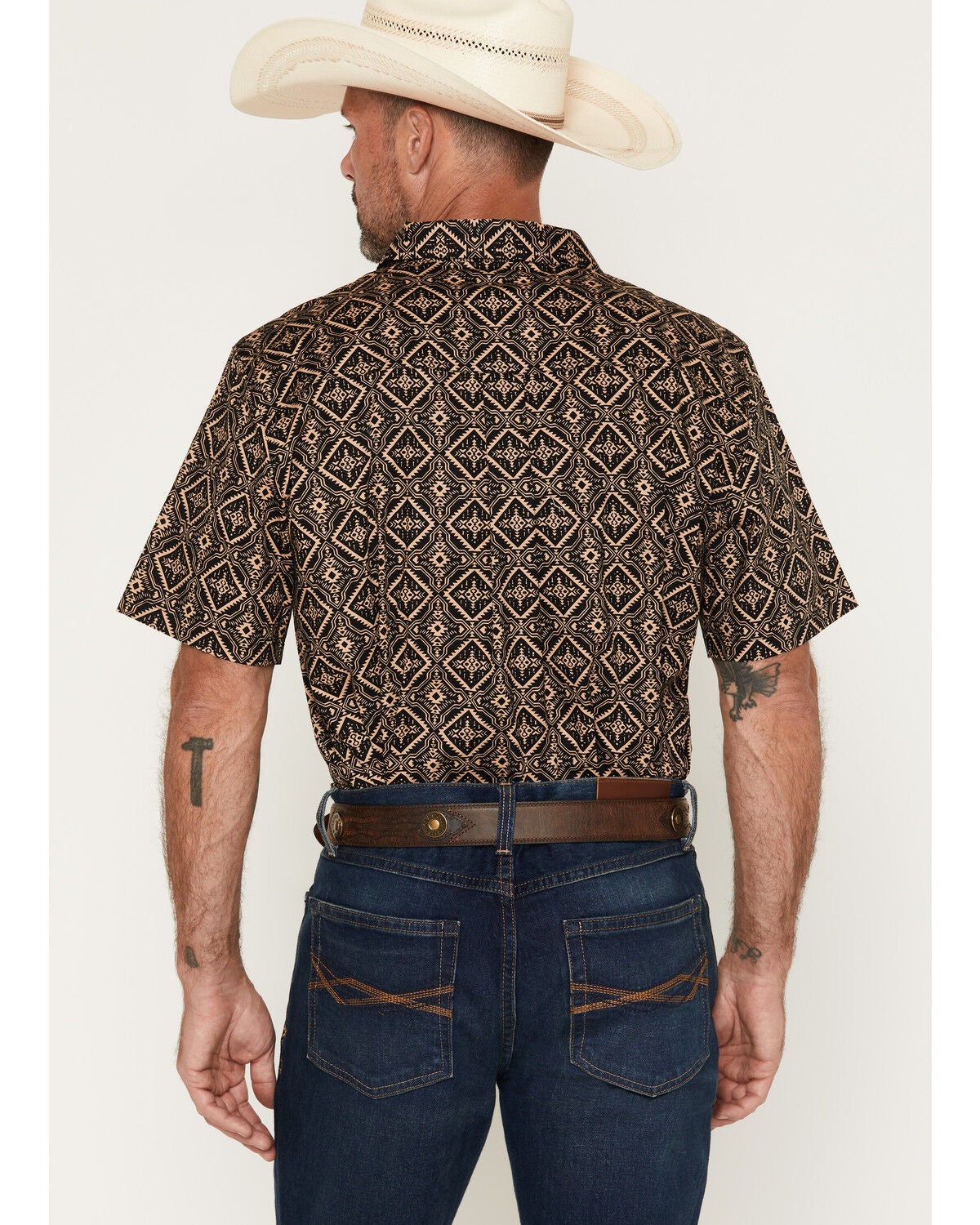 Image #4 - RANK 45&reg; Men's Free Hand Medallion Print Short Sleeve Button-Down Stretch Western Shirt, Black, hi-res