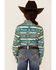Image #3 - RANK 45® Girls' Southwestern Print Long Sleeve Pearl Snap Western Shirt, Teal, hi-res