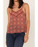 Image #3 - Wild Moss Women's Medallion Print Crochet Trim Cami, Red, hi-res