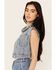 Image #2 - Vibrant Denim Women's Cropped Embellished Light Wash Denim Vest, Light Wash, hi-res
