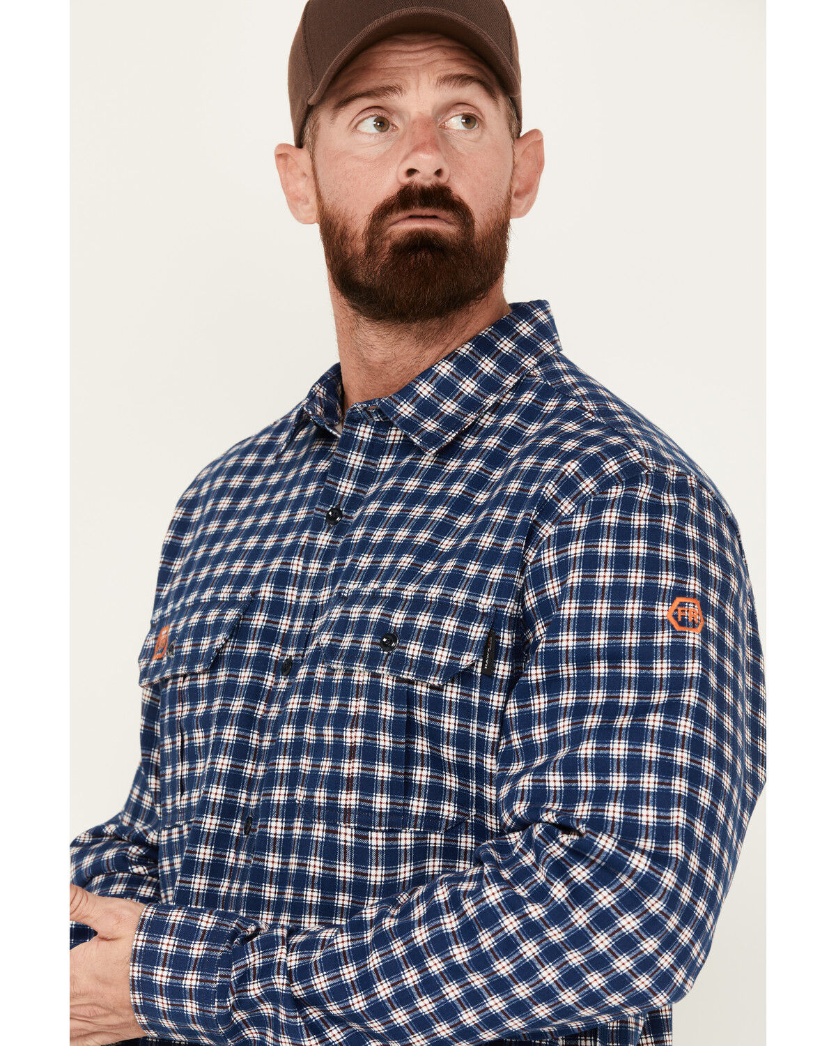 Image #2 - Hawx Men's FR Plaid Print Lightweight Button-Down Stretch Work Shirt, Blue, hi-res