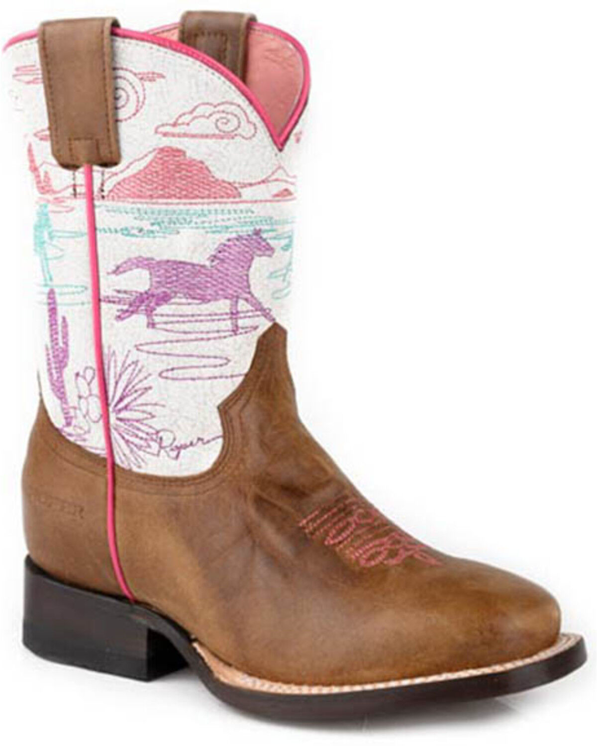 Image #1 - Roper Girls' Running Free Western Boots - Square Toe, Brown, hi-res
