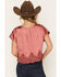 Image #4 - By Together Women's Solid Satin Lace Trim Short Sleeve Shirt, Red, hi-res