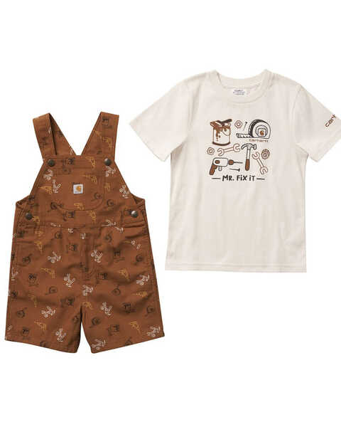 Carhartt Toddler-Boys' Tool Print T-Shirt & Shortell Set , Brown, hi-res