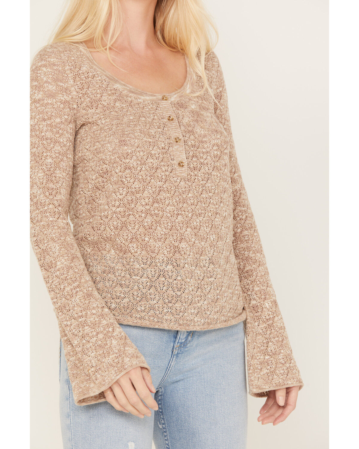 Image #3 - Idyllwind Women's Ranger Pointelle Henley Long Sleeve Shirt, Oatmeal, hi-res