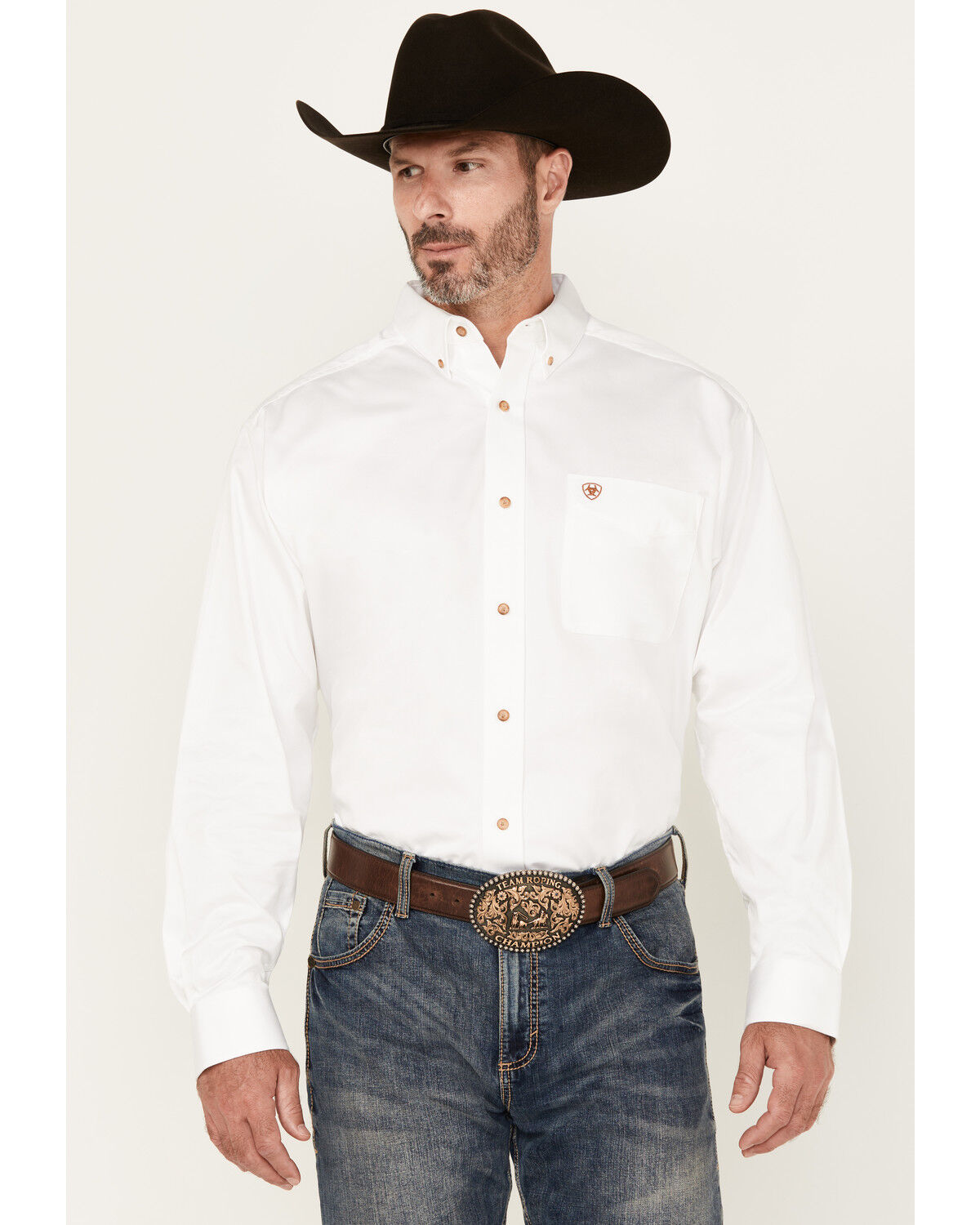 Image #1 - Ariat Men's Solid Twill Long Sleeve Western Woven Shirt, White, hi-res