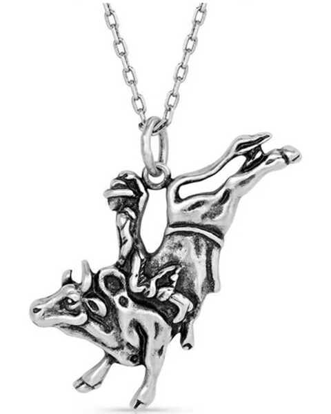 Montana Silversmiths Men's Bull Rider Pendant Necklace , Silver, hi-res