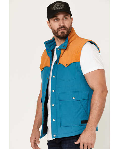 Image #2 - Rock & Roll Denim Men's Vintage 46 Color Block Vest, Teal, hi-res