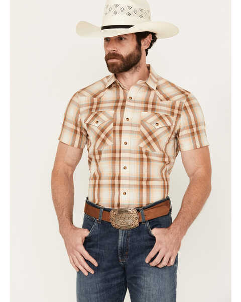 Image #1 - Pendleton Men's Frontier Plaid Print Short Sleeve Snap Western Shirt, Tan, hi-res
