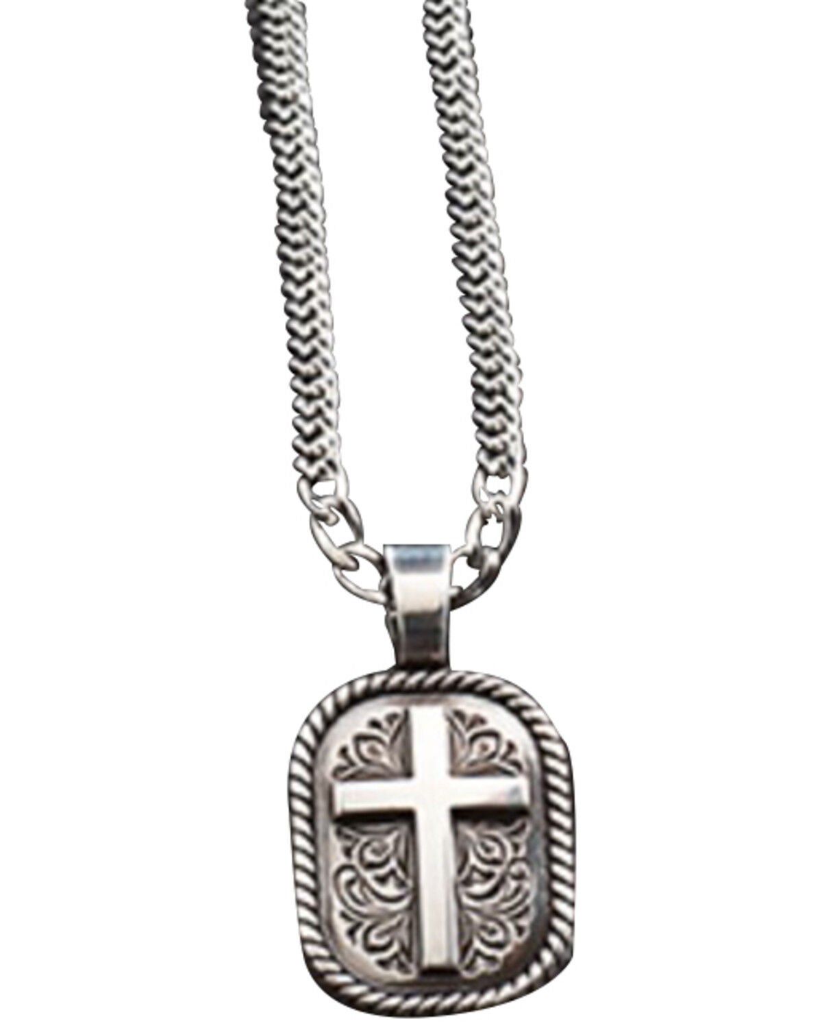 Twister Men's Floral Cross Necklace, Silver, hi-res