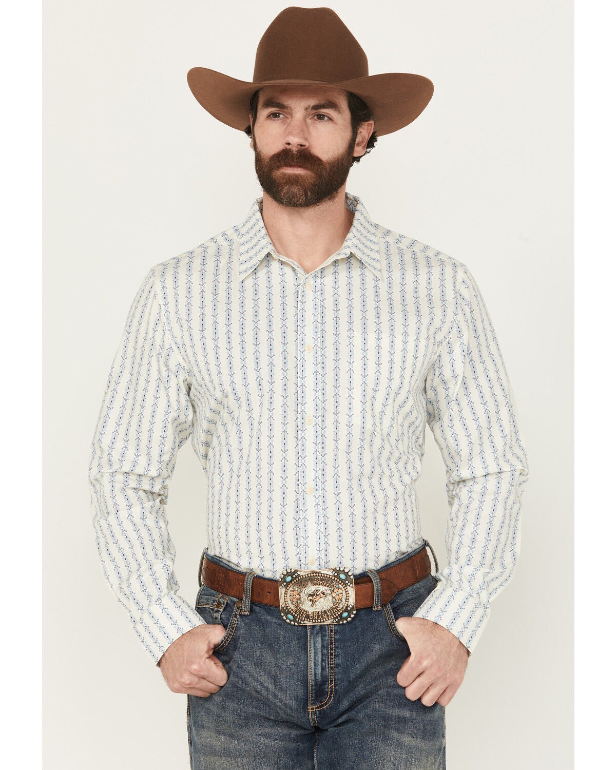 Gibson Trading Co Men's Luau Larry Geo Stripe Long Sleeve Button-Down Stretch Western Shirt - Big, Ivory, hi-res
