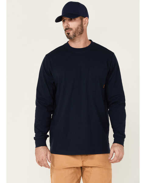 Image #1 - Hawx Men's Solid Navy Forge Long Sleeve Work Pocket T-Shirt - Tall , Navy, hi-res