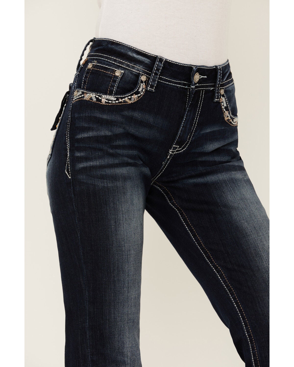 Leopard Print Pocket Bootcut Jeans 