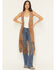 Image #1 - Shyanne Women's Embossed Southwestern Print Fringe Faux Suede Vest, Coffee, hi-res