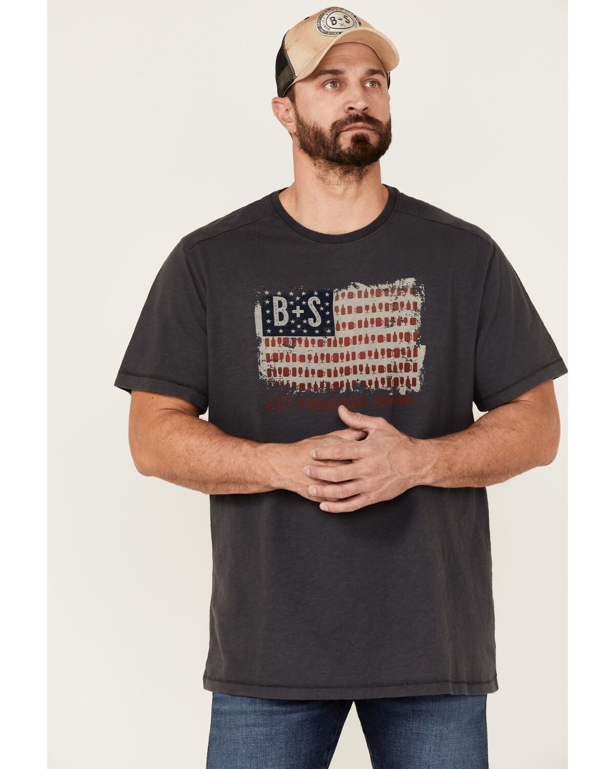 Brothers and Sons Men's Let Freedom Drink Slub Graphic T-Shirt, Brown, hi-res