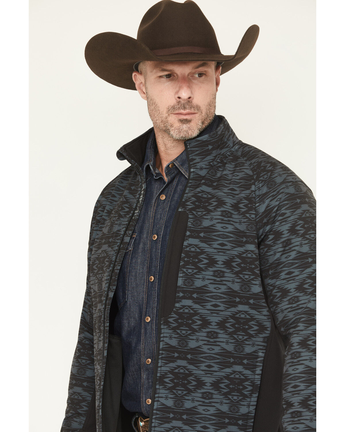 Image #2 - RANK 45® Men's Aries Tonal Southwestern Softshell Jacket - Tall, Black, hi-res