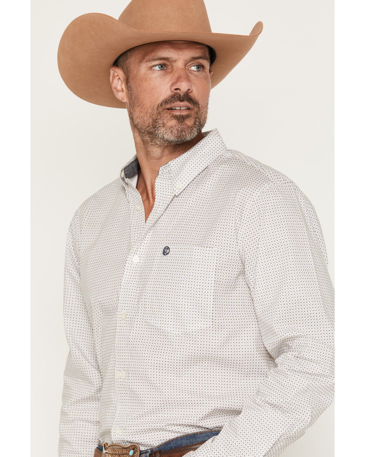 Image #2 - Cody James Men's Spot X Geo Print Long Sleeve Button-Down Stretch Western Shirt, Cream, hi-res