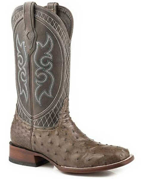 Image #1 - Stetson Men's Ozzy Full-Quill Ostrich Exotic Western Boots - Square Toe , Grey, hi-res
