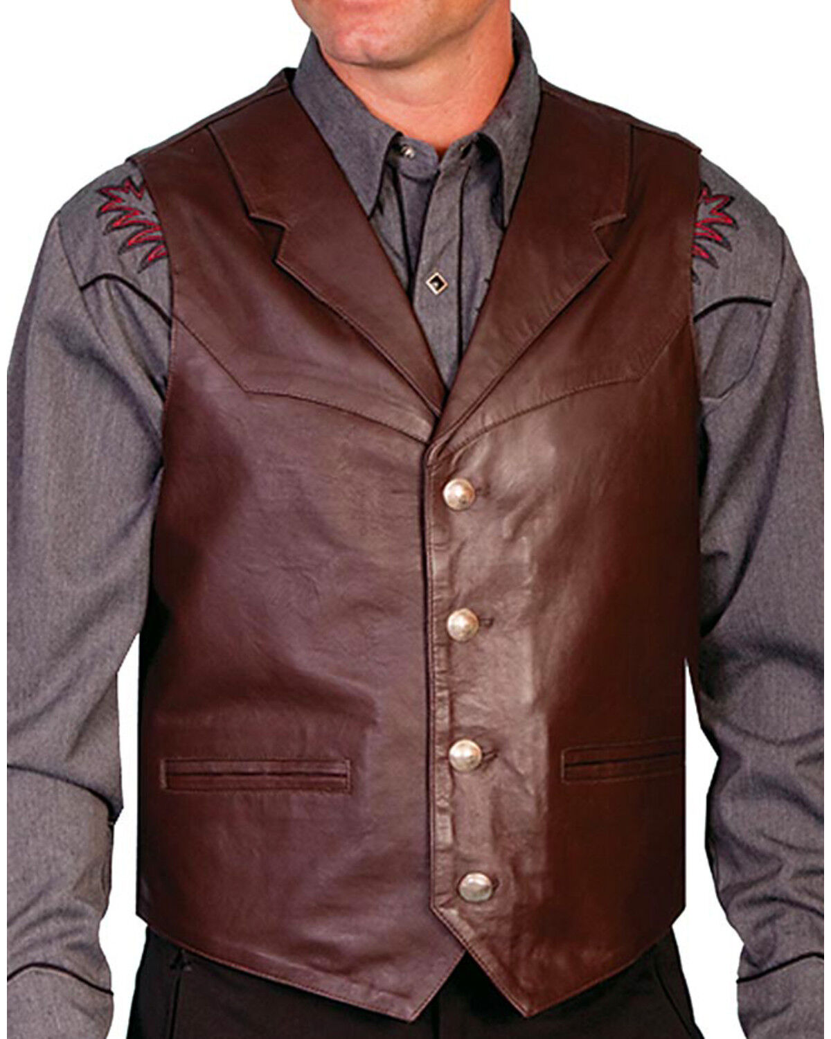 Image #1 - Scully Men's Lambskin Lapel Vest - Big, Brown, hi-res